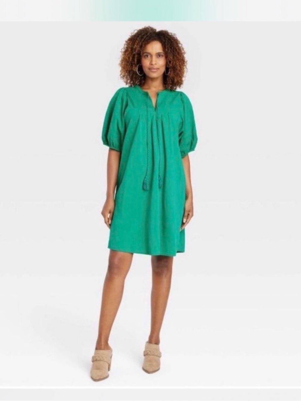 Knox Rose Emerald Green Short Boho Peasant Dress Tassels Sz M